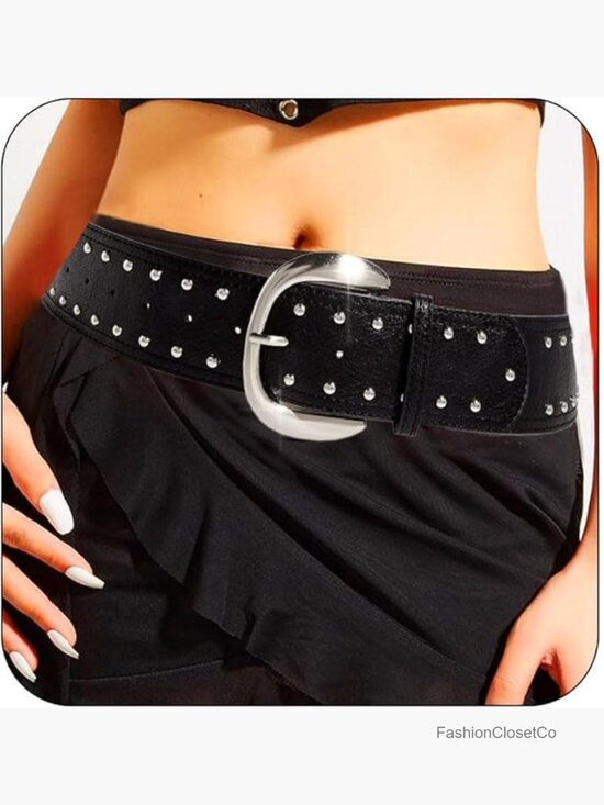 Wide Leather Belt with Rivet Studs for Dresses Punk Rock Cowgirl Chunky main image 7